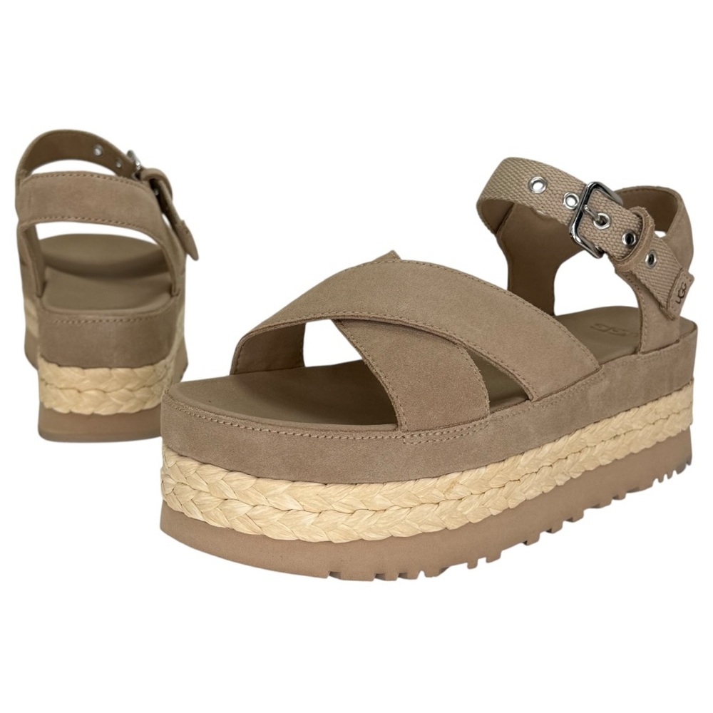 UGG Aubrey Tan Leather Womens Platform Sandals Size 10M - Picture 10 of 14